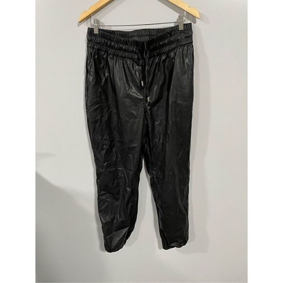 BlankNyc Womens Eastside Vibes Black Faux Leather Joggers Pockets Size L NWT - Picture 1 of 6